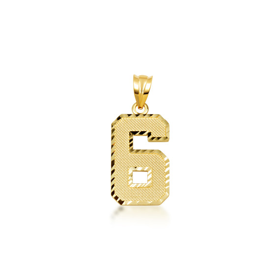 Yellow Gold Diamond Cut Jersey Number 6 Personalized Sports Pendant