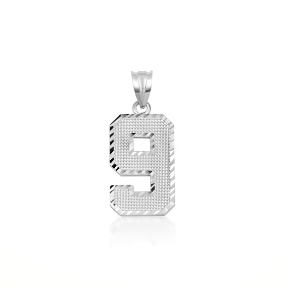 .925 Sterling Silver Personalized Sports Number Diamond Cut Pendant Necklace