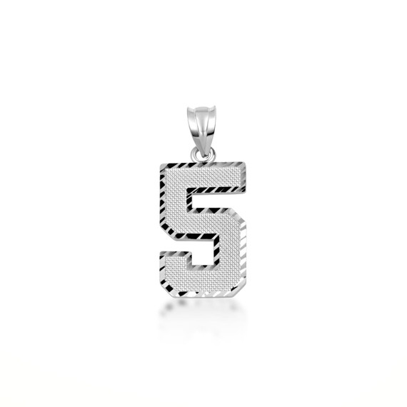 .925 Sterling Silver Personalized Sports Number Diamond Cut Pendant Necklace