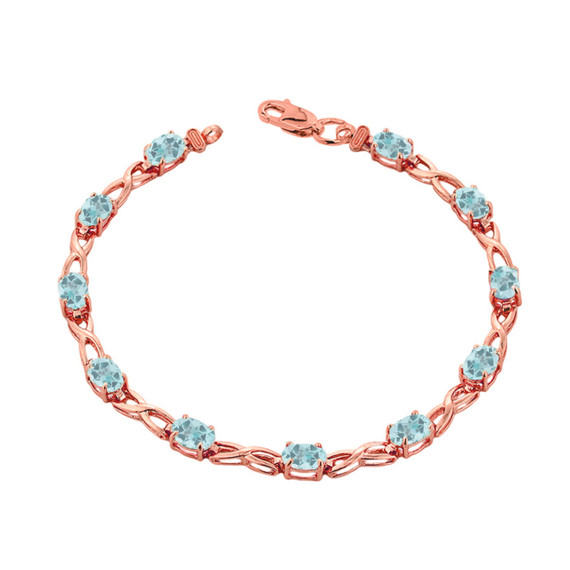 Rose Gold Personalized Oval Aquamarine Birthstone Infinity Bracelet