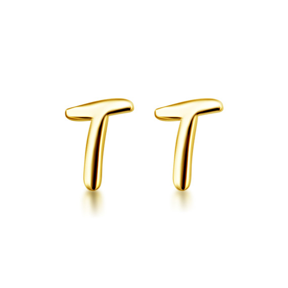 Yellow gold Letter "T" Initial Personalized Stud Earrings