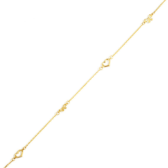 14K Yellow Gold Heart Ribbon Love Bracelet 7"