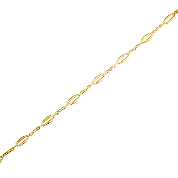 14K Yellow Gold Tube Link Cut Bracelet 7"