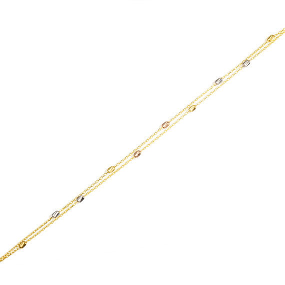 Tri-Color Gold Tube Link Bracelet
