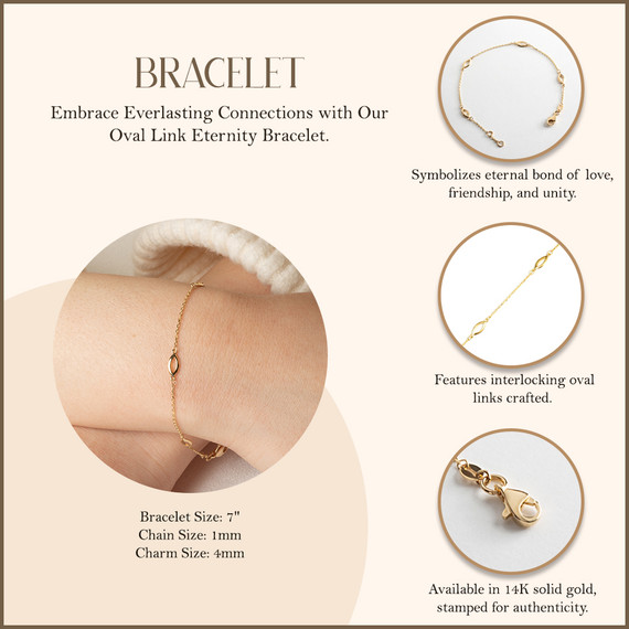 Yellow Gold Oval Link Eternity Bracelet with measurements