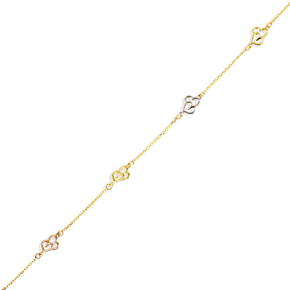 Tri-Color Gold Double Heart Love Bracelet