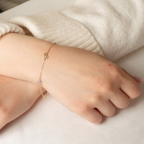 14K Tri-Color Gold Double Heart Love Bracelet 7"