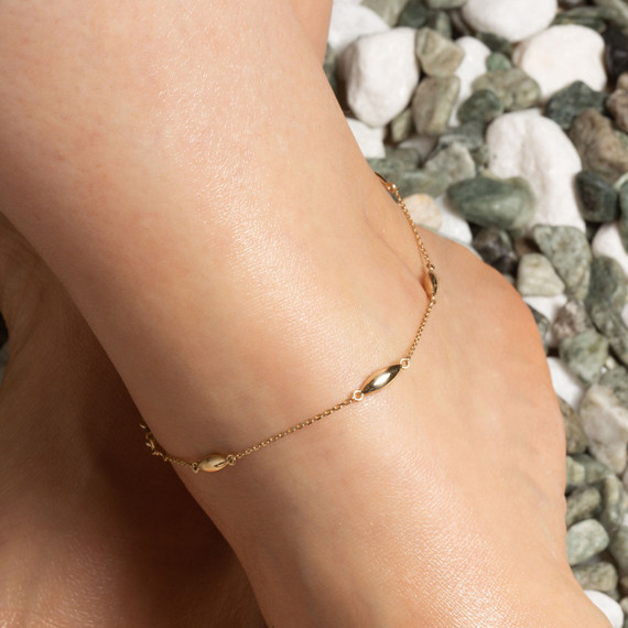 14K Yellow Gold Marquise Shape Link Anklet