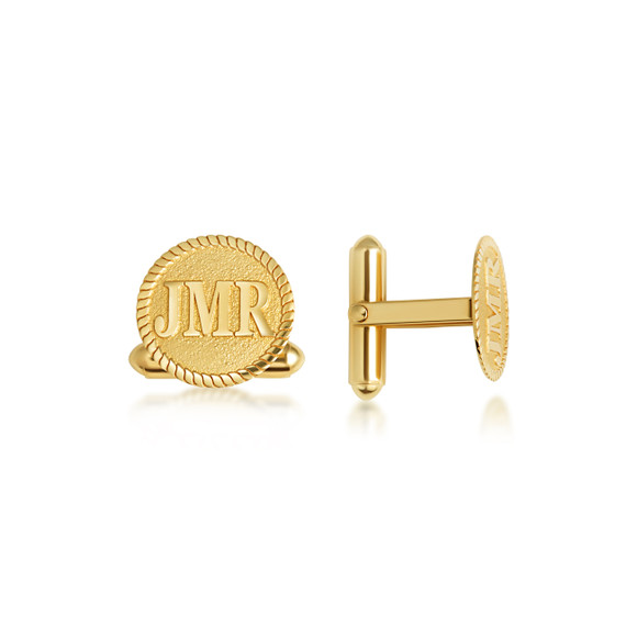 14K Yellow Gold Custom Initials Letter "A-Z" Engravable Cufflinks