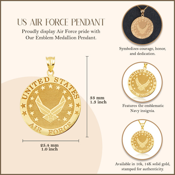 14K Yellow Gold United States Air Force Emblem Officially