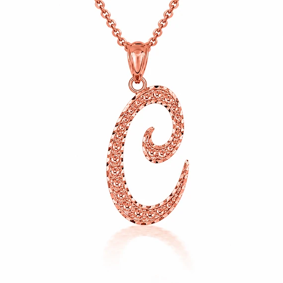 Solid Gold Script Cursive Initial "A-Z" Pendant  Necklace(Available in Yellow/Rose/White Gold)