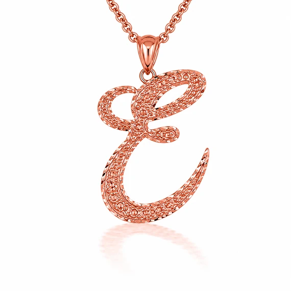 Solid Gold Script Cursive Initial "A-Z" Pendant  Necklace(Available in Yellow/Rose/White Gold)