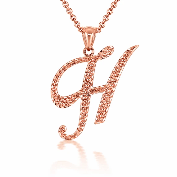 Solid Gold Script Cursive Initial "A-Z" Pendant  Necklace(Available in Yellow/Rose/White Gold)