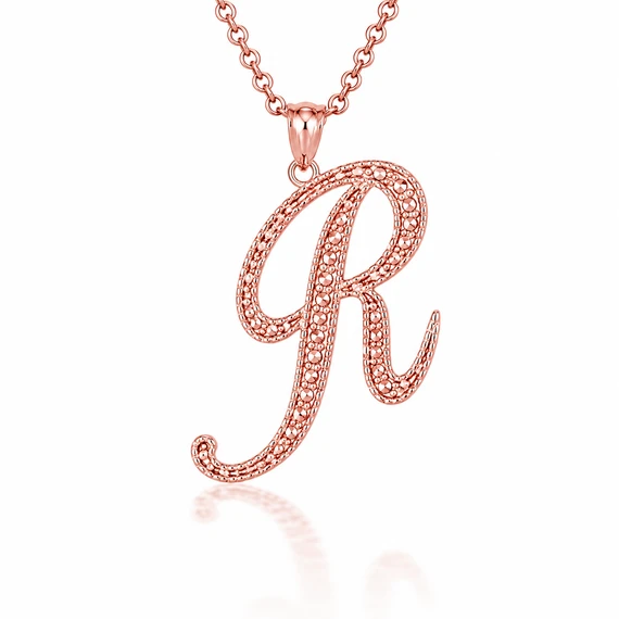 Solid Gold Script Cursive Initial "A-Z" Pendant  Necklace(Available in Yellow/Rose/White Gold)