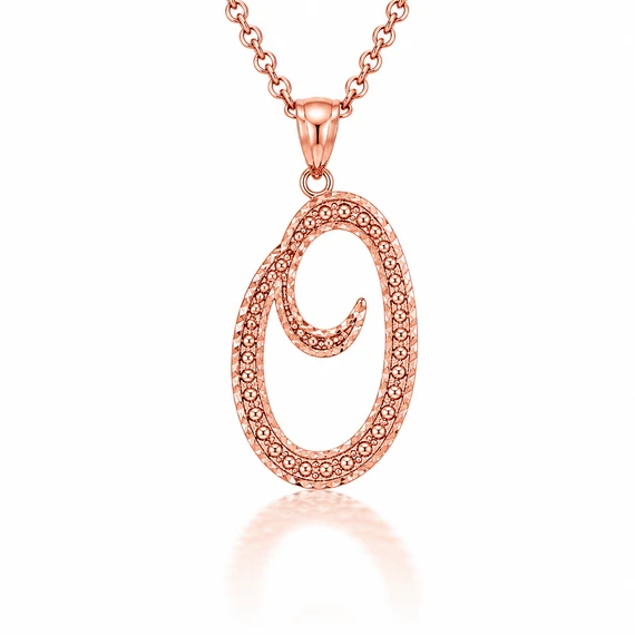 Solid Gold Script Cursive Initial "A-Z" Pendant  Necklace(Available in Yellow/Rose/White Gold)