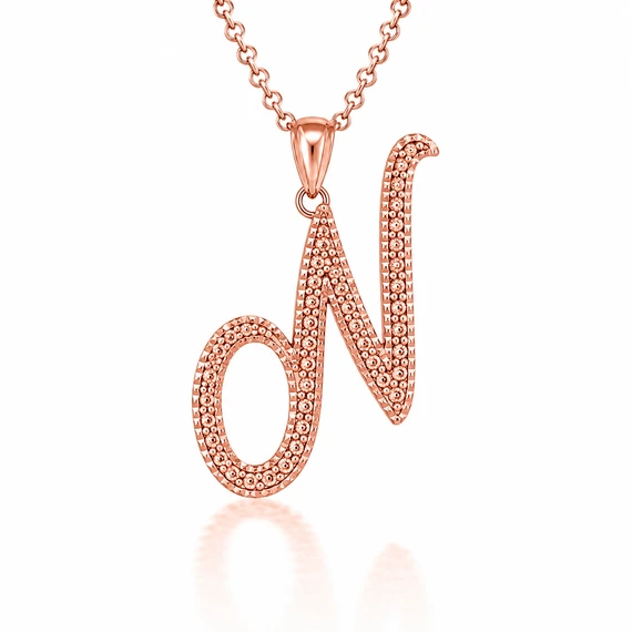 Solid Gold Script Cursive Initial "A-Z" Pendant  Necklace(Available in Yellow/Rose/White Gold)
