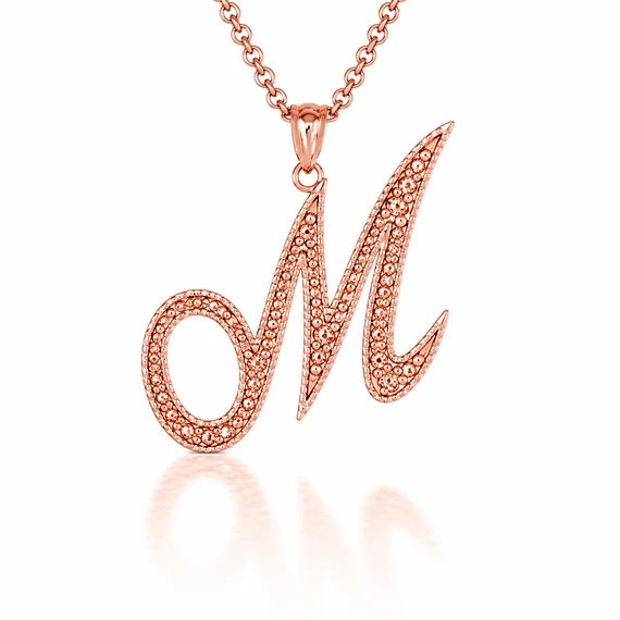 Solid Gold Script Cursive Initial "A-Z" Pendant  Necklace(Available in Yellow/Rose/White Gold)