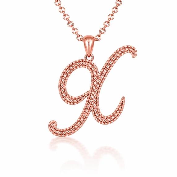 Solid Gold Script Cursive Initial "A-Z" Pendant  Necklace(Available in Yellow/Rose/White Gold)