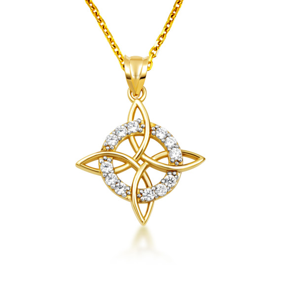 Gold Irish Celtic Cross Halo Trinity Knot Pendant Necklace