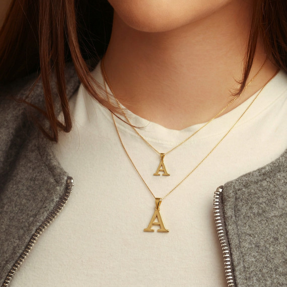 Gold Personalized Letter "A-Z" Initial Pendant Necklace (Available in Small/Large & Yellow/Rose/White Gold)