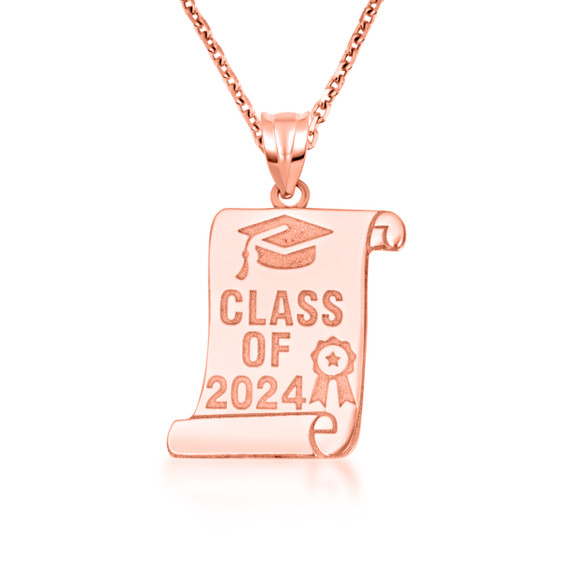 Rose Gold Class of 2024 Diploma Graduation Cap Pendant Necklace