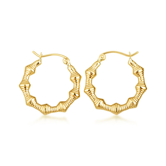 Yellow Gold Polished Ribbed Hoop Earrings