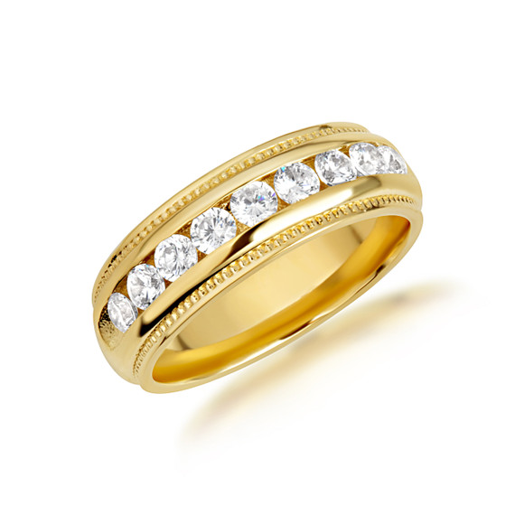 Yellow Gold Lab Grown CVD Diamond Milgrain Wide Fit Wedding Band Women's Engagement Ring