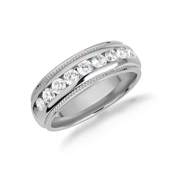 White Gold Lab Grown CVD Diamond Milgrain Wide Fit Wedding Band Women's Engagement Ring