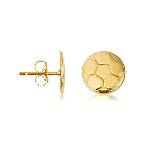 Yellow Gold Soccer Ball Sports Athletic Stud Earrings