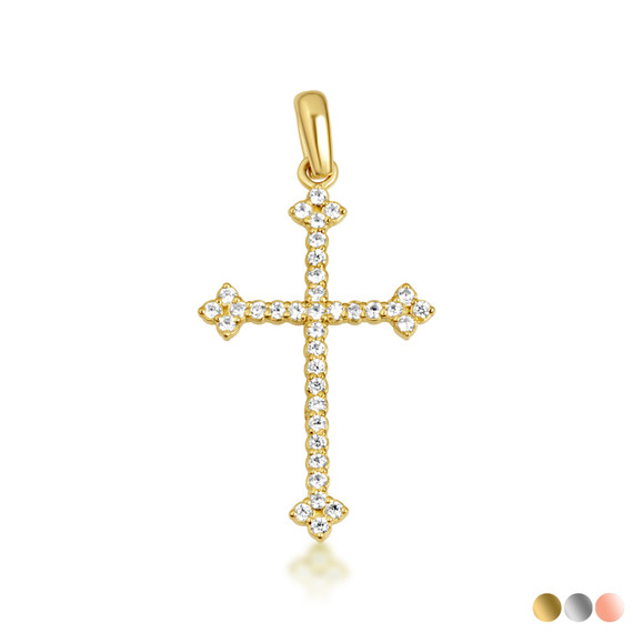 Gold Diamond Studded Botonee Budded Cross Pendant