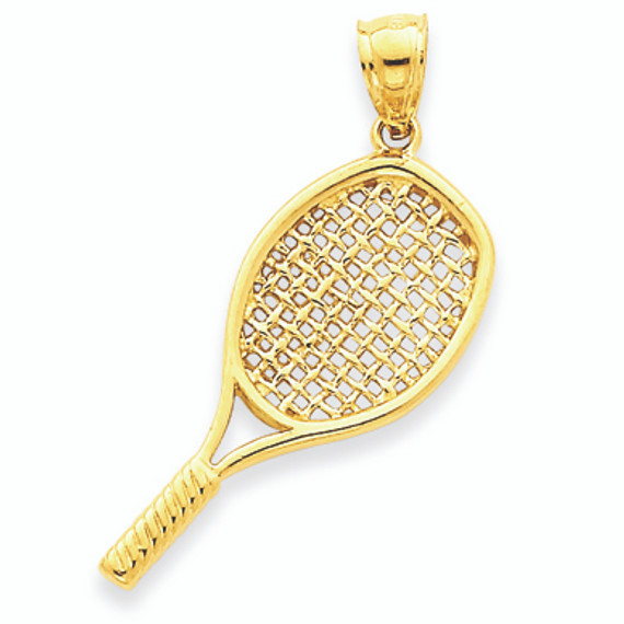 14K Yellow Gold Tennis Racket Sports Pendant