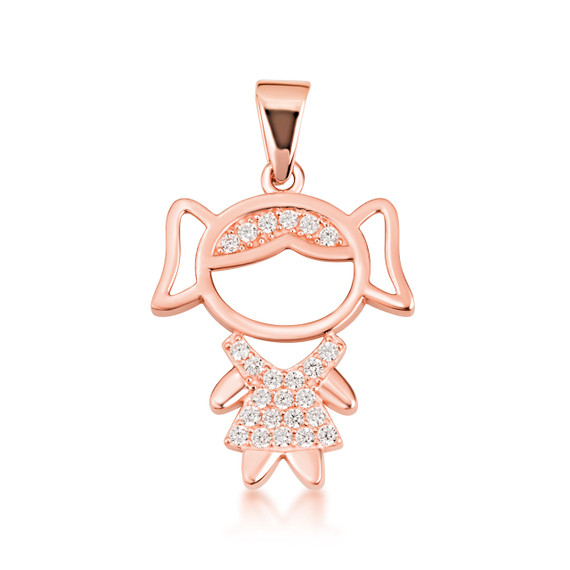 Rose Gold Girl Silhouette Studded Pendant Necklace