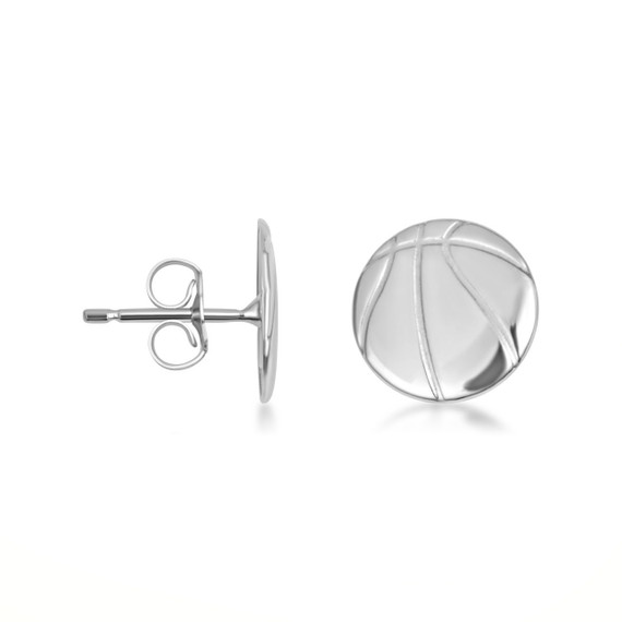 .925 Sterling Silver Basketball Sports Athletic Stud Earrings