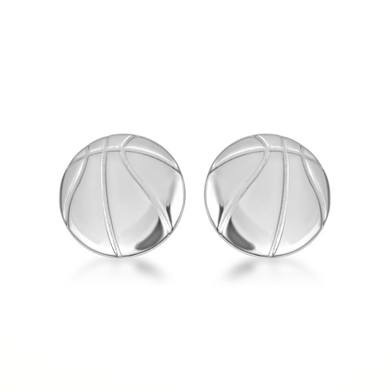 .925 Sterling Silver Basketball Sports Athletic Stud Earrings
