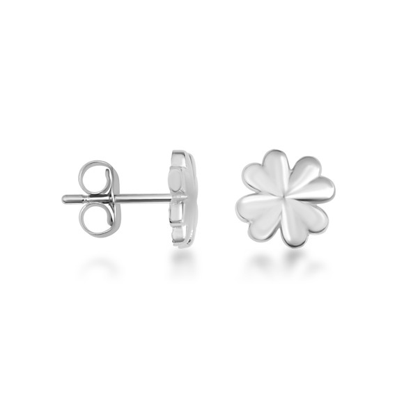 .925 Sterling Silver Lucky Irish 4 Leaf Clover Stud Earrings
