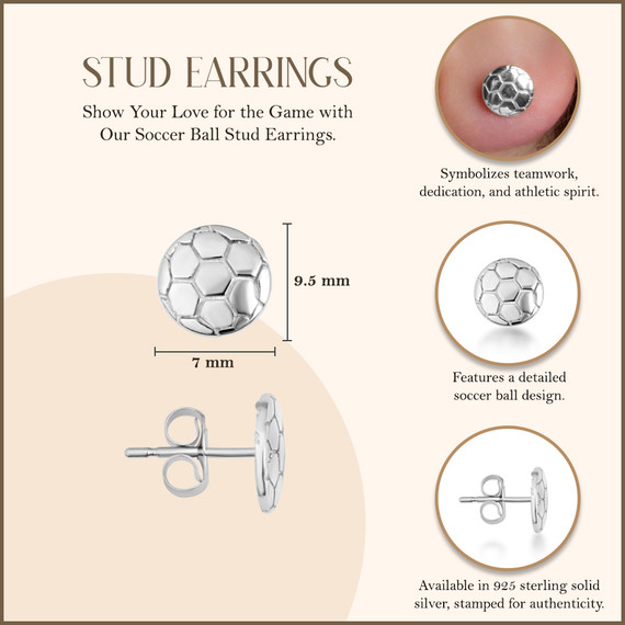 .925 Sterling Silver Soccer Ball Athletic Sports Stud Earrings measurement