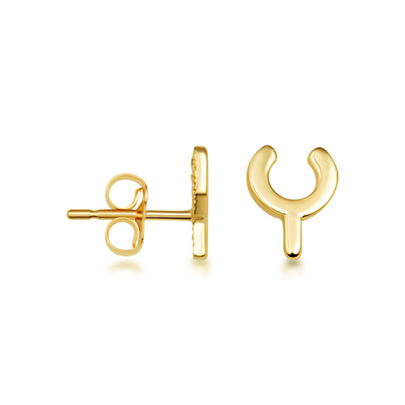 Yellow Gold Lucky Wishbone Stud Earrings