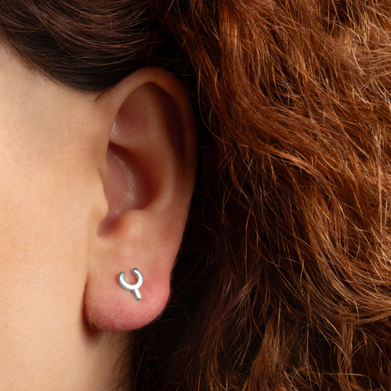 .925 Sterling Silver Lucky Wishbone Stud Earrings on female model