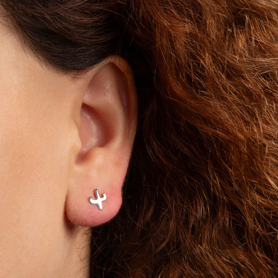 .925 Sterling Silver Desert Cactus Stud Earrings on female model