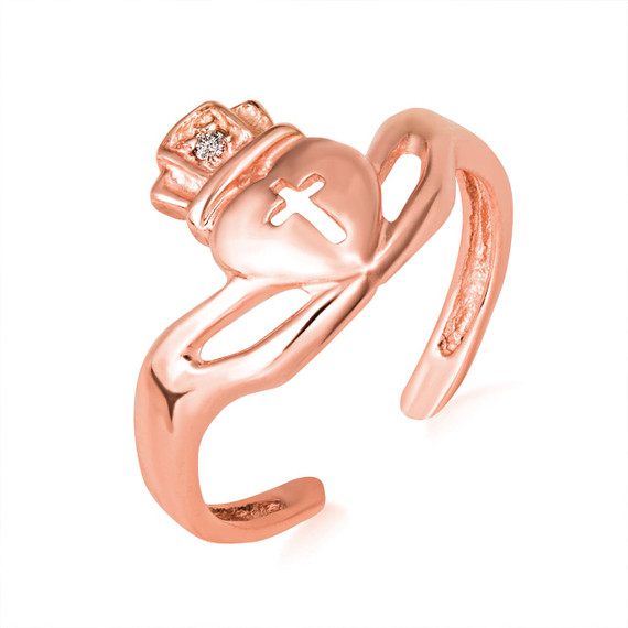 Rose Gold Claddagh Toe Ring With Diamond