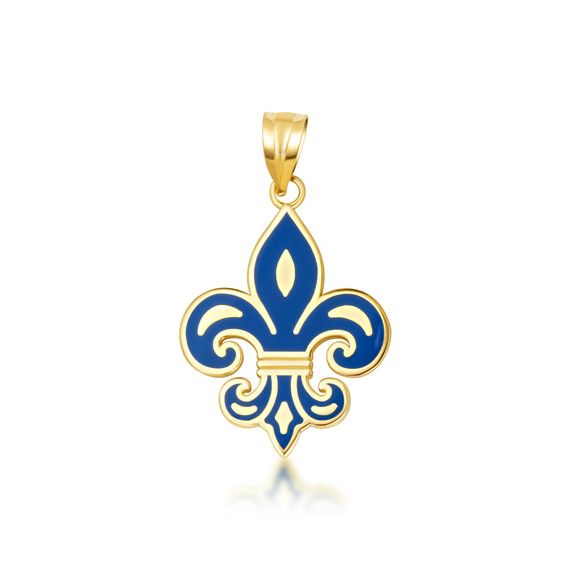Yellow Gold Blue Enamel French Fleur-de-lis Pendant
