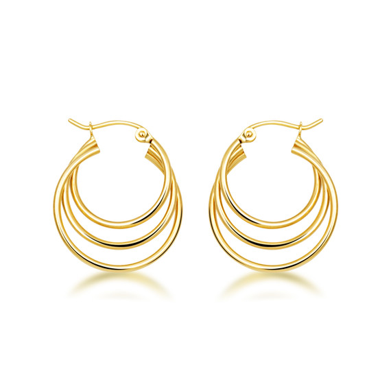 Triple Hoop Earrings in 14K Gold