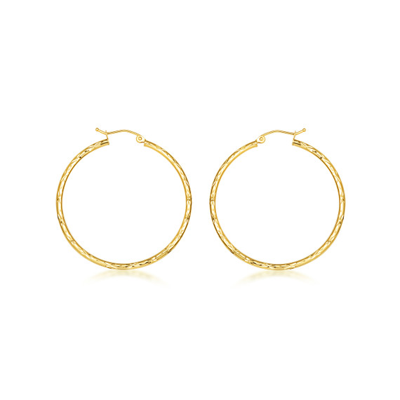 Yellow Gold Diamond Cut Tube Hoop Earrings