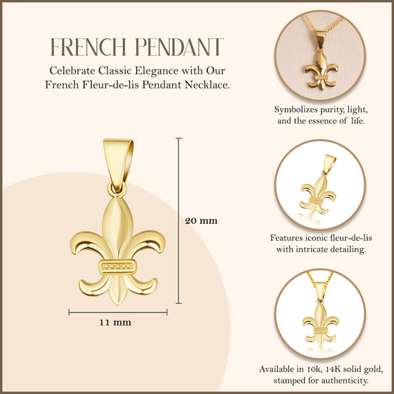 Yellow Gold French Fleur-de-lis Pendant measurement