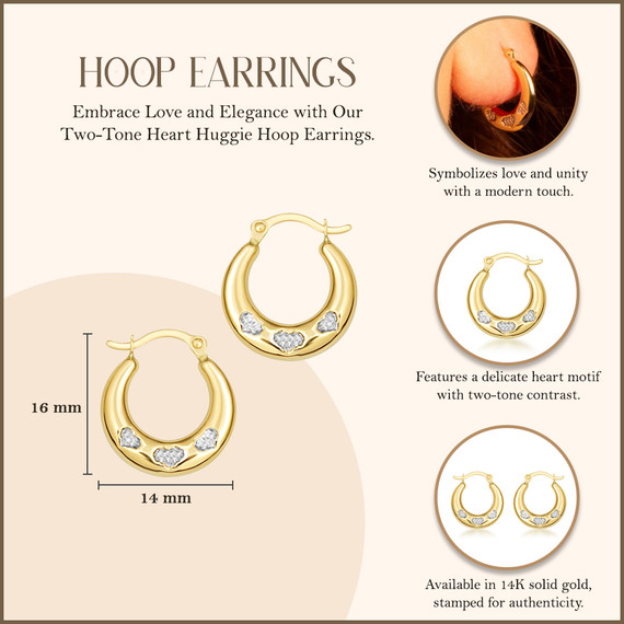 Two-Tone Gold Heart Huggie Hoop Earrings measurement