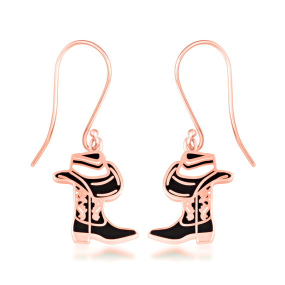 Rose Gold Enamel Cowboy Hat Boots Western Leverback Earrings