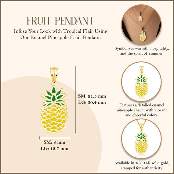 Yellow Gold Enamel Pineapple Fruit Pendant measurement