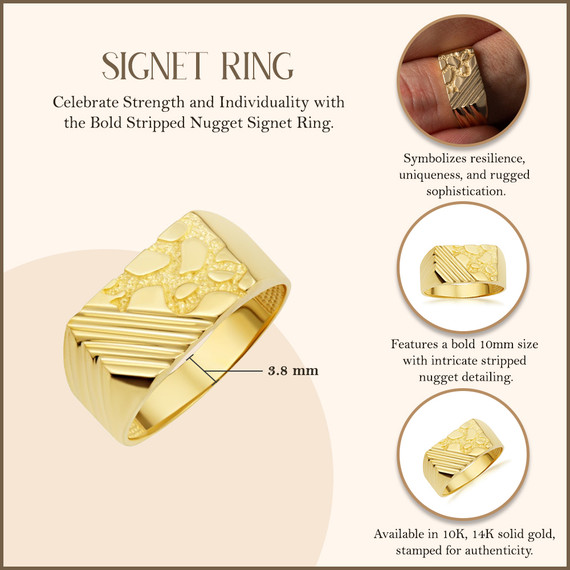 Gold Striped Nugget Signet Ring | Factory Direct Jewelry