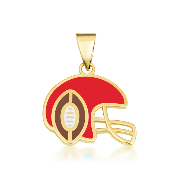 Yellow Gold Red Enamel Football Helmet Sports Pendant