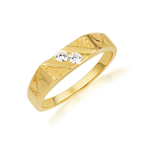 Yellow Gold Cubic Zirconia Striped Band Ring
